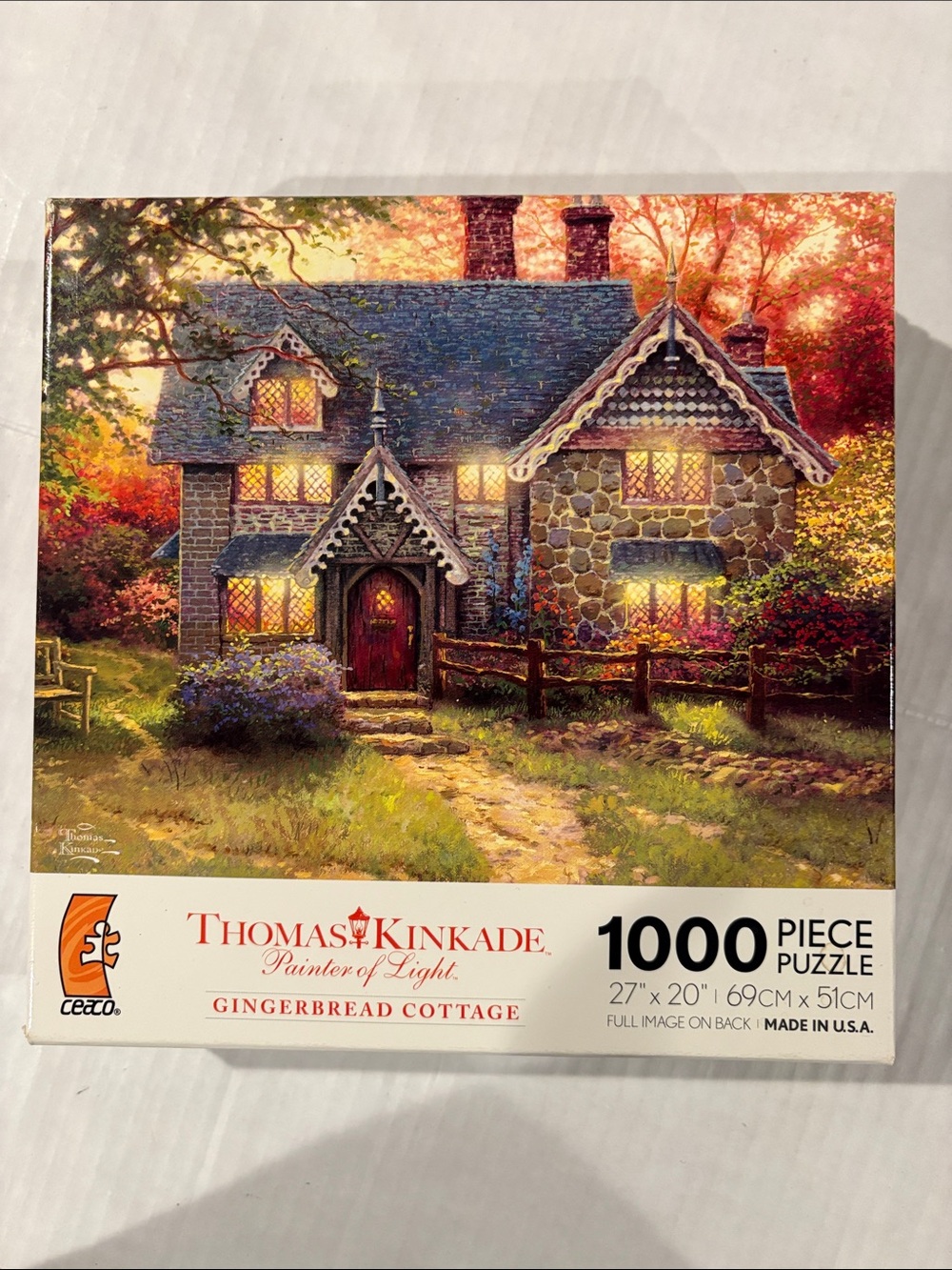 Thomas Kinkade Gingerbread Cottage 1000-Piece Jigsaw Puzzle - Blue & Cream